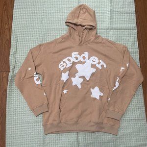 Sp5der Star Foam Print Hooded Sweatshirt Tan